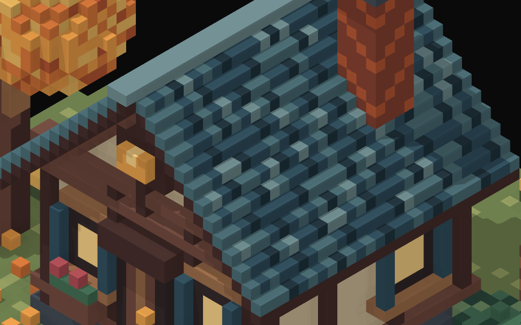 Close up of the cottage roof with ambient occlusion and shadows